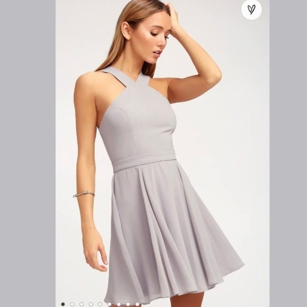 NWT Lulus Crisscross Halter Fit & Flare Grey Dress